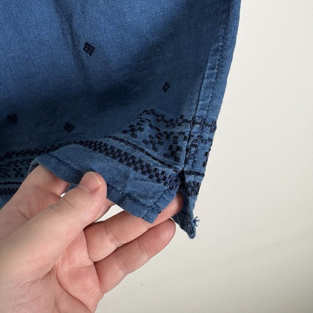 J.Crew Women S Blue Chambray Linen Cotton Embroidered Drawstring Mini Skirt - Picture 4 of 10